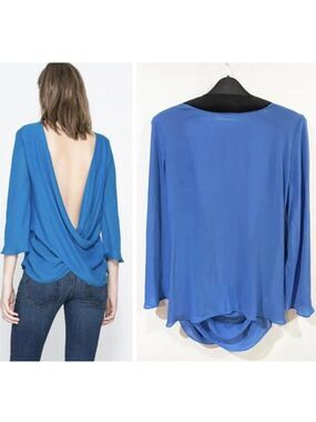 Zara | Open Back Blouse in Blue